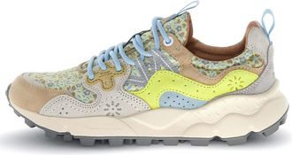 Flower Mountain Floral-Patterned Sneakers with Suede Overlays and Chunky Sole