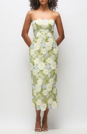 The Dessy Group Alice Floral Appliqu&eacute; Strapless Cocktail Dress in Daisy Multi at Nordstrom, Size 14