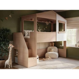 Flair Dreamland House Staircase Midsleeper in Light Oak | Size: Single