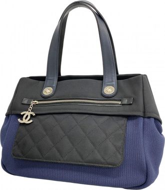 Chanel Black Navy Nylon Tote Bag (Pre-Owned)