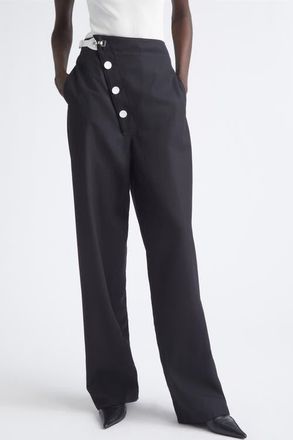 Proenza Schouler Aitana Straight Leg Tropical Wool Pants in Black at Nordstrom, Size 10