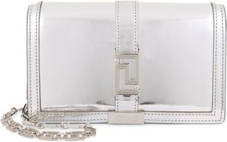 Versace Greca Metallic Leather Wallet on a Chain in Silver Palladium at Nordstrom