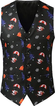 Generic Mens Christmas Suit Vest Christmas Waistcoat Mens Fun Waistcoat Fun Xmas Festive Happy Xmas Waistcoats V Neck Sleeveless Slim Fit Party Costumes Party
