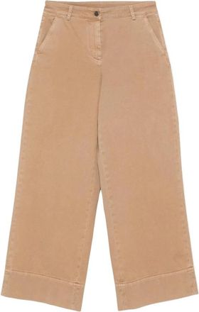 Moncler Cotton Wide Leg Pants - Dames - Wijde Broeken - Beige - M - Katoen - Broeken