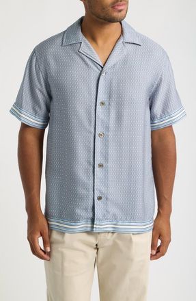 CH&Eacute; Studios Lucena Tile Print Camp Shirt in Powder Blue-07 at Nordstrom, Size Xx-Large