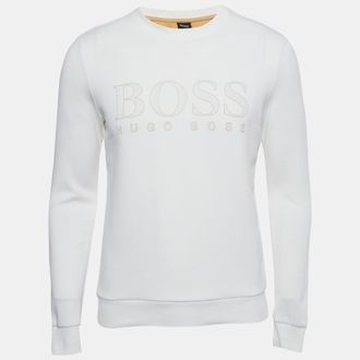 HUGO BOSS Boss By Hugo Boss White Logo Applique Cotton Blend Salbo Iconic Sweatshirt