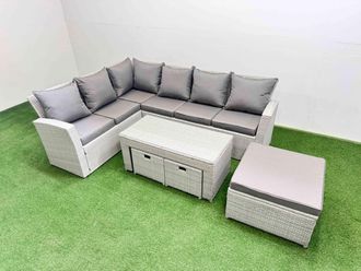 Fimous Outdoor 9 Seater Corner Sofa Sets with 3 Stools Light Grey Mixed