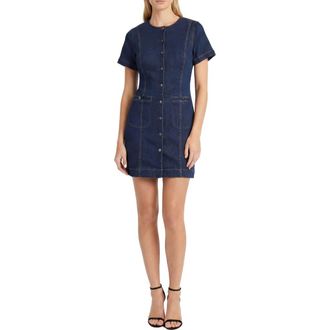 Maggy London Short Sleeve Button Front Denim Sheath Dress in Blue Denim at Nordstrom Rack, Size 10