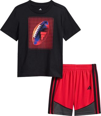 adidas Kids Basketball Graphic T-Shirt & Athletic Shorts Set in Black at Nordstrom, Size 3T