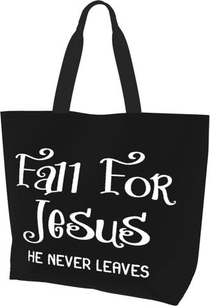 AOOEDM Fall For Jesus He Never Leaves Ladies Canvas Tote Reusable Shopping Bag
