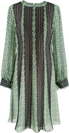 Mikael Aghal Green floral print dress with black lace trim Size XXS