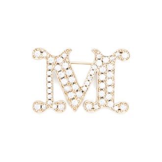 Max Mara Kristalversierde Monogram Broche - Dames - Broches - Geel - ONE Size - Accessoires