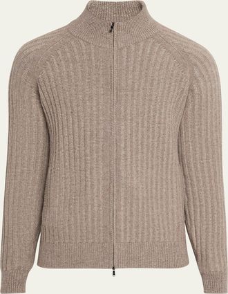 Fioroni Cashmere Mens Wool and Cashmere Rib Full-Zip Sweater