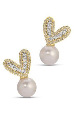 Eye Candy Los Angeles Hughes CZ & Imitation Pearl Stud Earrings in Gold at Nordstrom Rack