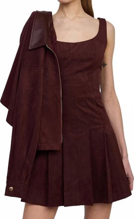 En Saison Delphine Pleated Mini Dress In Plum Brown