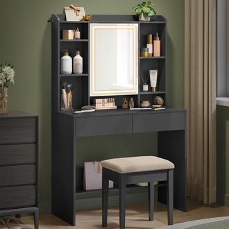 Vasagle LED Vanity Desk 3 Light Modes Adjustable Brightness Mirror in Black