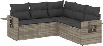 vidaXL Vidaxl - Set De Sof&aacute;s Jard&iacute;n Y Cojines 5 Pzas Rat&aacute;n Sint&eacute;tico Gris Claro