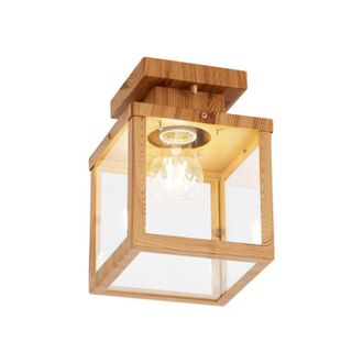 QAZQA Industrial Plaf&oacute;n De Exterior Industrial De Madera Con Cristal Transparente - Rotterdam Acero /vidrio Cuadrada Adecuado Para Led Max. 1 X 15 Watt - Qa