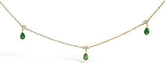 House of Brilliance 10K Yellow Gold Dangling Green Emerald and Diamond Station Necklace at Nordstrom