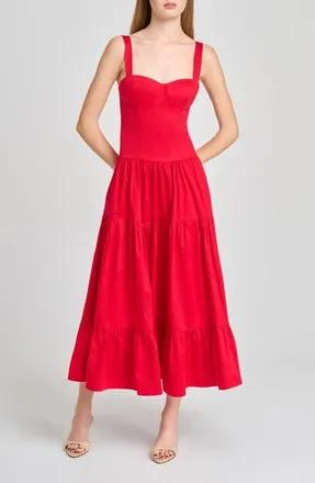 Wayf Melinda Sweetheart Neck Midi Dress in Red at Nordstrom, Size X-Small