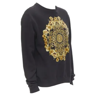 Versace black gold Barocco Hibiscus Medusa cotton crew sweater S