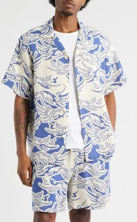 OAS Rogue Linen Camp Shirt in Blue at Nordstrom, Size Xx-Large