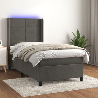 vidaXL Vidaxl - Cama Box Spring Colch&oacute;n Y Led Terciopelo Gris Oscuro 100x200 Cm