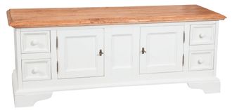 Biscottini International Biscottini - Mueble Porta Tv De Estilo Country De Madera Maciza De Tilo Armaz&oacute;n Blanco Envejecido Con Plan Acabado Con Efecto Natural