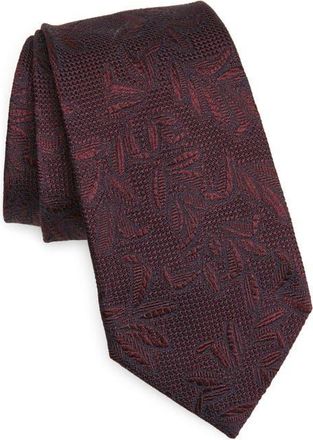 Ermenegildo Zegna Leaf Silk Jacquard Tie in Burgundy at Nordstrom