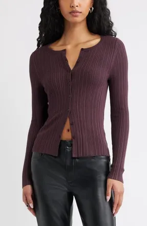 Open Edit Rib Cardigan in Burgundy Fudge at Nordstrom, Size Xx-Small