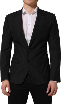 Dolce & Gabbana Mens Black Stripes Wool Single Breasted Blazer Silk Virgin Clothing