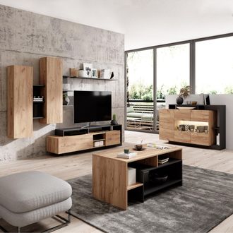 Dmora Parete Attrezzata Kamotiba, Mueble De Sala Modular, 12 Estantes, 20 Compartimentos, Roble Marr&oacute;n
