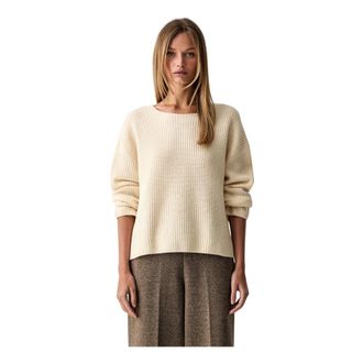 Marc O'Polo Geribbelde trui met boothals - Dames - Truien - Beige - Maat: L Wol