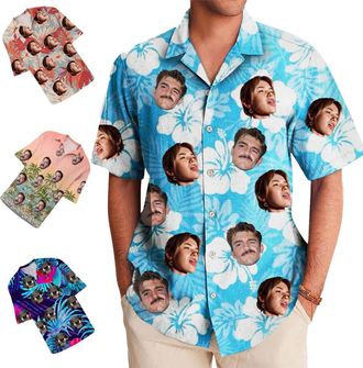 Generic Personalized Shiteshirts Hawaiian Shirts for Men Custom Shirt with Faces Custom Husband Photo Mens Hawaiian Beach Flower Shirt 224 Multicolor