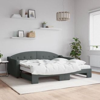 vidaXL Daybed with Trundle and Mattresses Dark Grey 90x190 cm Fabric vidaXL
