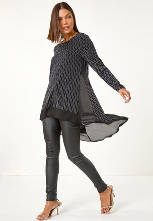 Roman Metallic Print Chiffon Hem Stretch Top