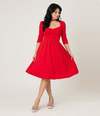 Unique Vintage Sweetheart Swing Dress in Red Solid at Nordstrom, Size X-Large