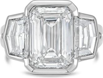 Diana M. Jewels Platinum Lab Grown 10.00 ct Emerald Diamond 3-Stone Bezel Ring