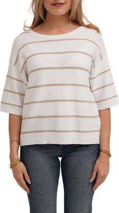 Cyrus Striped Short Sleeve Sweater in White/Oatmeal Cookie Heather at Nordstrom Rack, Size X-Small