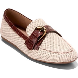 Cole Haan Grand Ambition Alette Buckle Loafer in Natural Canvas/Mahogany at Nordstrom, Size 6.5