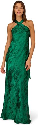 Adrianna Papell Womens Halter Mermaid Gown - Green - Size 16 UK