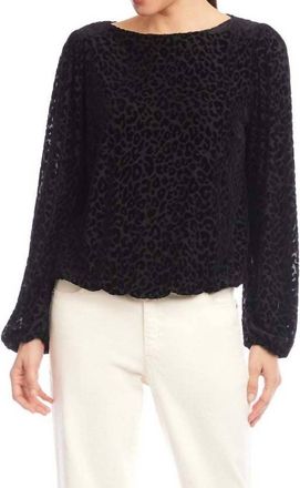 Karen Kane Blouson Sleeve Velvet Burnout Boatneck Top - Petite In Leopard