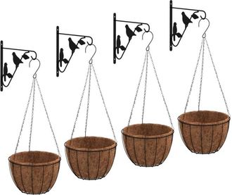 vidaXL Vidaxl - Hanging Basket Brackets with Planters 4 pcs Black Steel