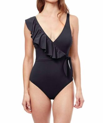 Gottex Standard V-Neck Shoulder Ruffle One Piece In Black