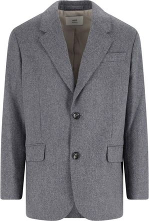 Ami Single-Breasted Grey Virgin Wool Blazer With Classic Lapel