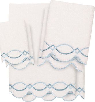 Linum Home Textiles 100% Turkish Cotton Diamond Chain Scallop 6Pc Embellished Towel Set