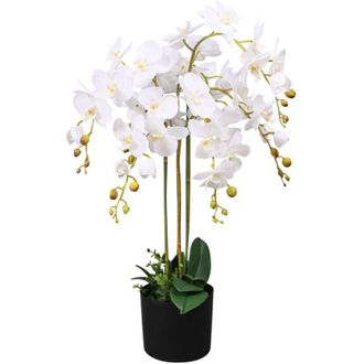 vidaXL Planta De Orqu&iacute;dea Artificial Con Macetero Blanca 75 Cm Vidaxl