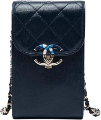 Chanel Pre-owned Vintage Mini Flap Crossbody - Dames - Vintage Mini Tas - Blauw - ONE Size - Leer - Vintage
