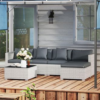 OUTSUNNY 6 Pieces Rattan Furniture Set Garden Sofa Set Mixed Grey