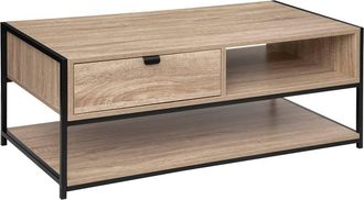 5five Simply Smart 5five Simply Smart - Mesa De Centro Aliaj Con 1 Caj&oacute;n Acero Estilo Industrial Negro Y Roble Claro 100x50 Cm